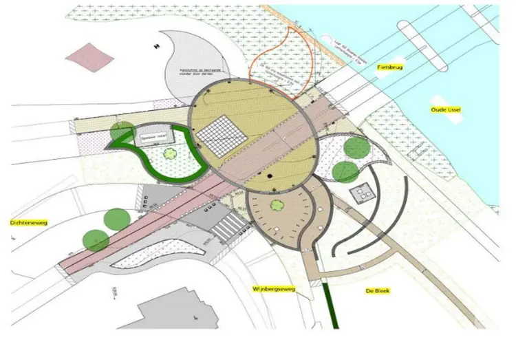 Werkzaamheden aan nieuw ‘plein’ tussen Wijnbergseweg/Dichterseweg en fietsbrug